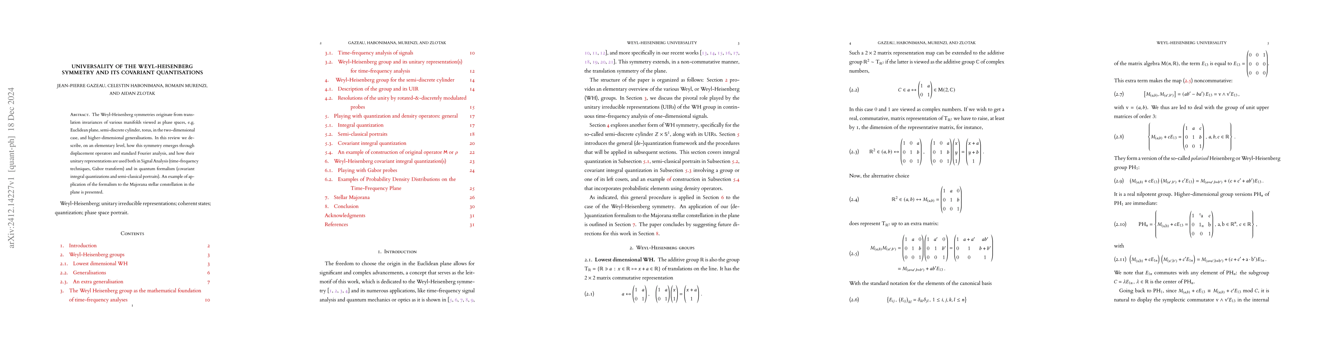 Thumbnail for Universality of the Weyl-Heisenberg symmetry and its covariant
  quantisations