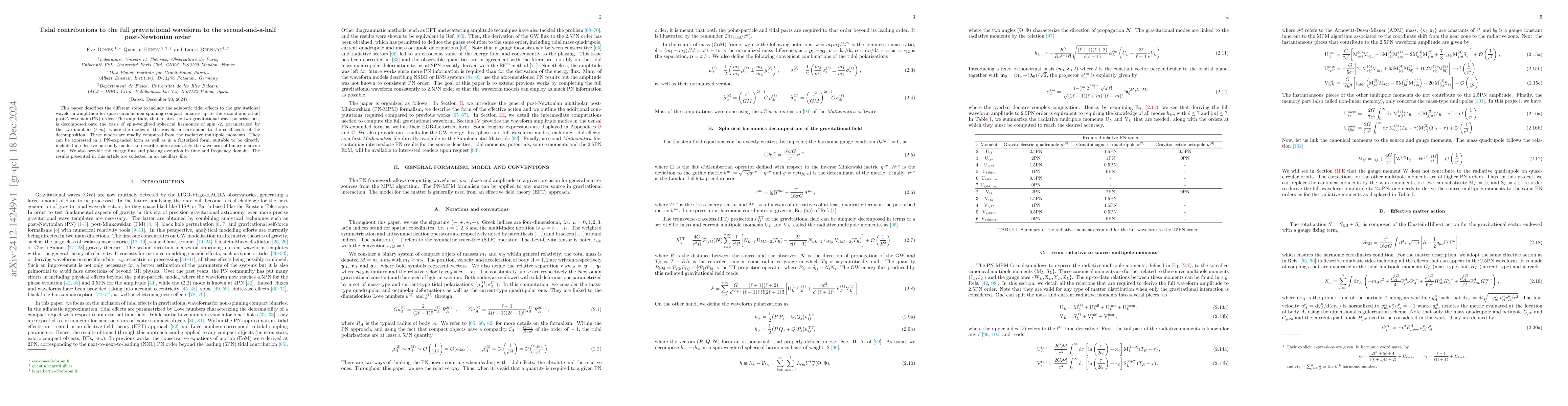 Thumbnail for Tidal contributions to the full gravitational waveform to the
  second-and-a-half post-Newtonian order