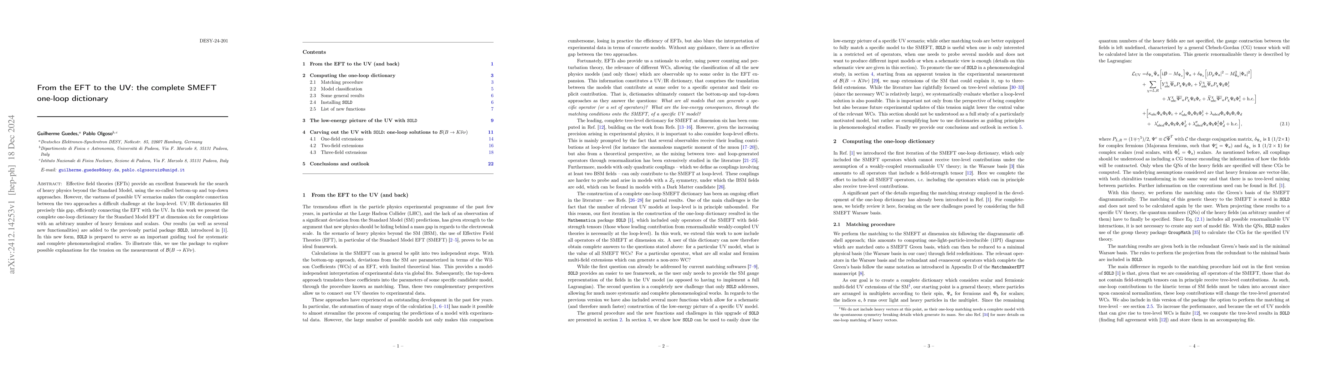 Thumbnail for From the EFT to the UV: the complete SMEFT one-loop dictionary