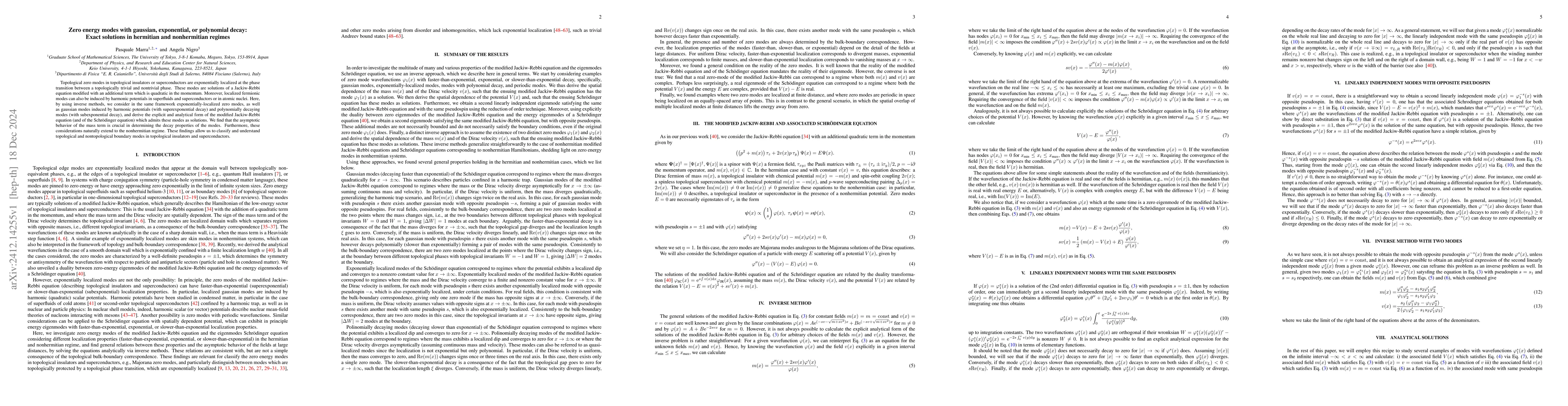 Thumbnail for Zero energy modes with gaussian, exponential, or polynomial decay: Exact
  solutions in hermitian and nonhermitian regimes