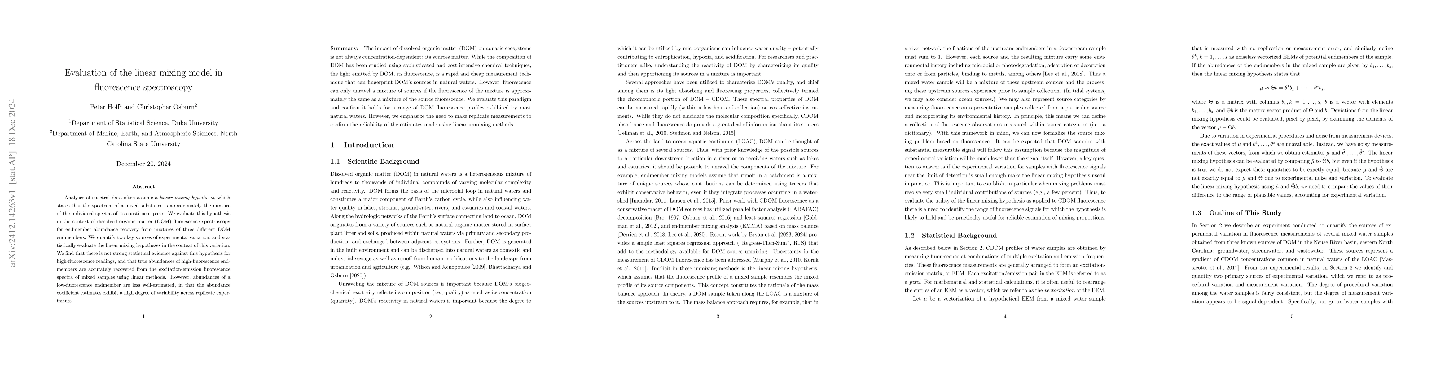 Thumbnail for Evaluation of the linear mixing model in fluorescence spectroscopy