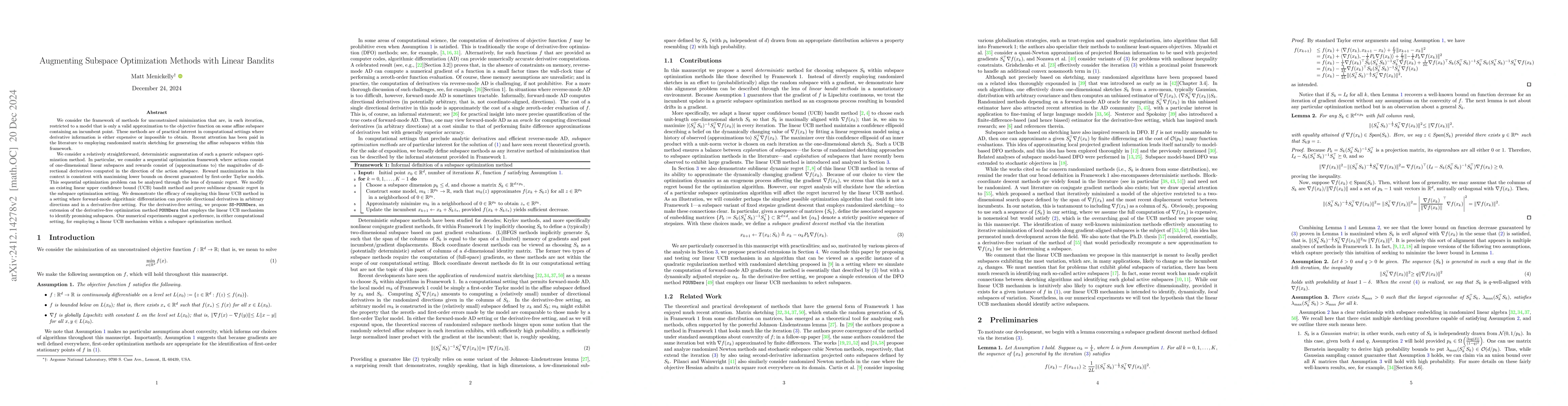 Thumbnail for Augmenting Subspace Optimization Methods with Linear Bandits