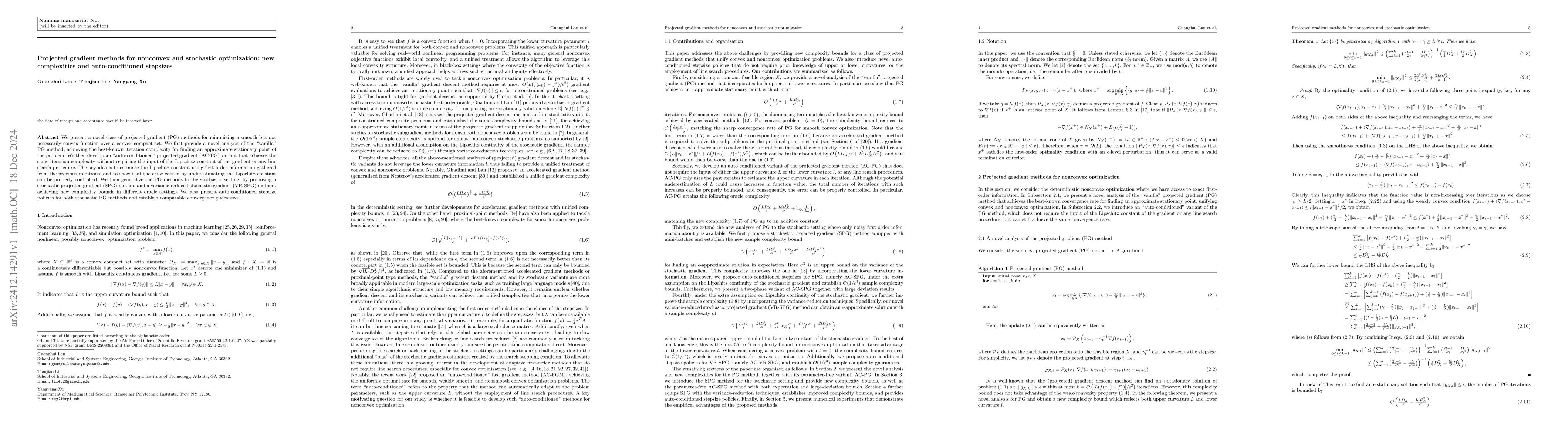 Thumbnail for Projected gradient methods for nonconvex and stochastic optimization:
  new complexities and auto-conditioned stepsizes