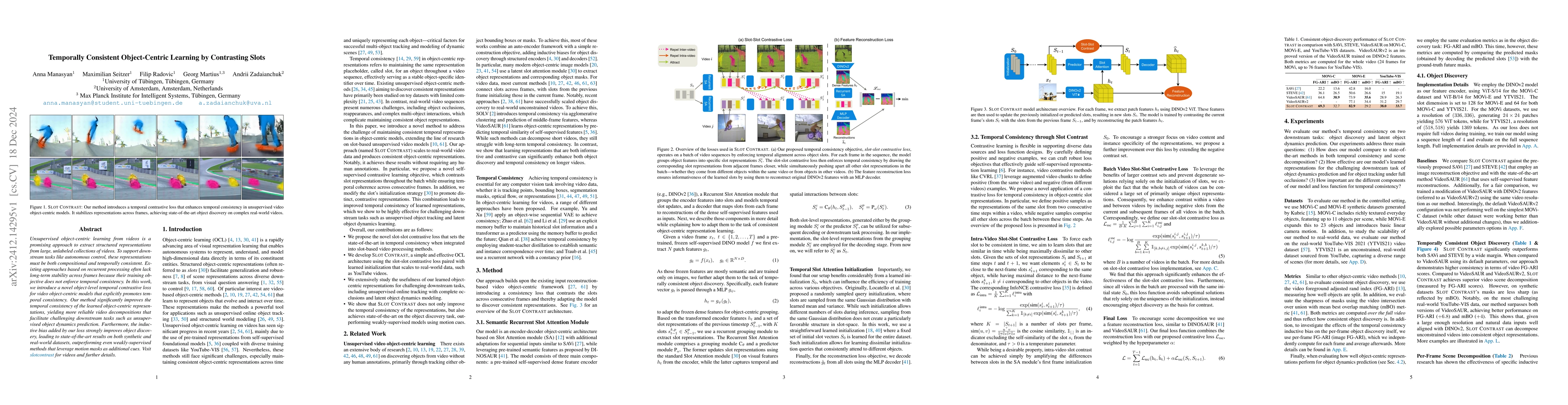 Thumbnail for Temporally Consistent Object-Centric Learning by Contrasting Slots