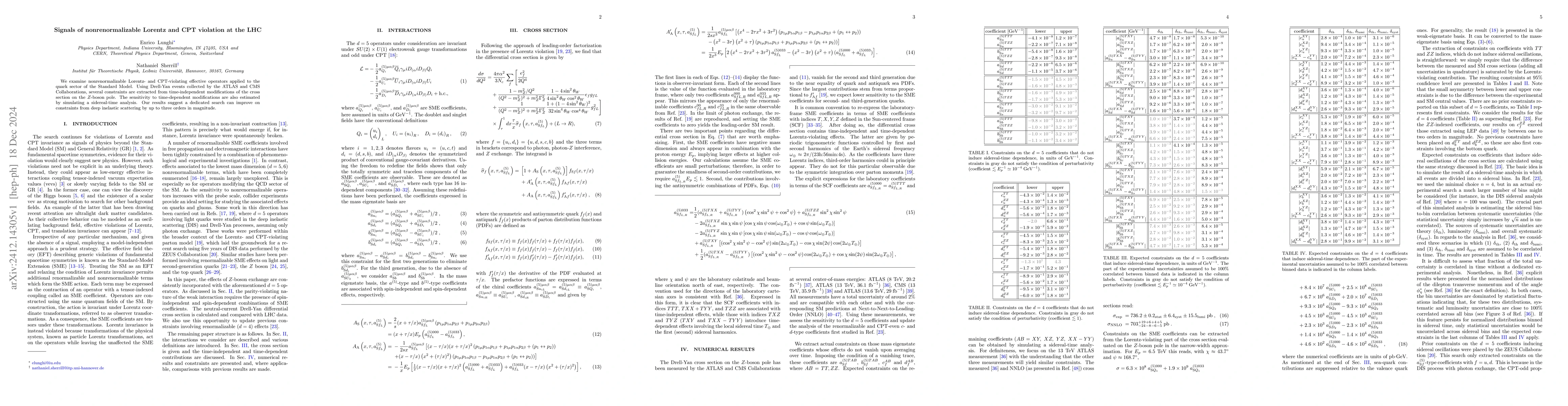 Thumbnail for Signals of nonrenormalizable Lorentz and CPT violation at the LHC