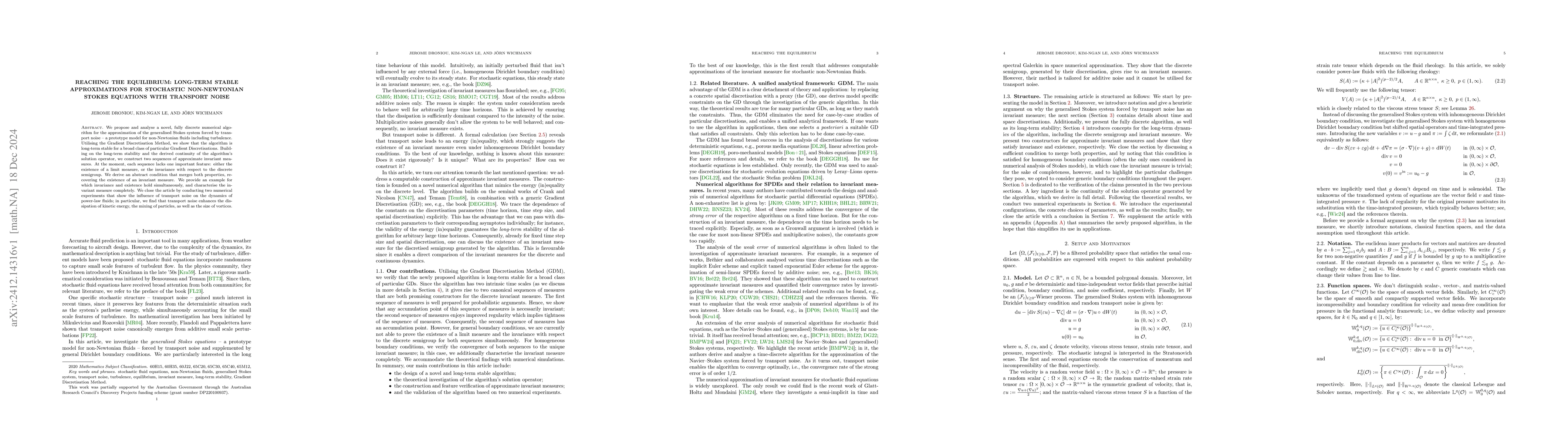 Thumbnail for Reaching the equilibrium: Long-term stable approximations for stochastic
  non-Newtonian Stokes equations with transport noise