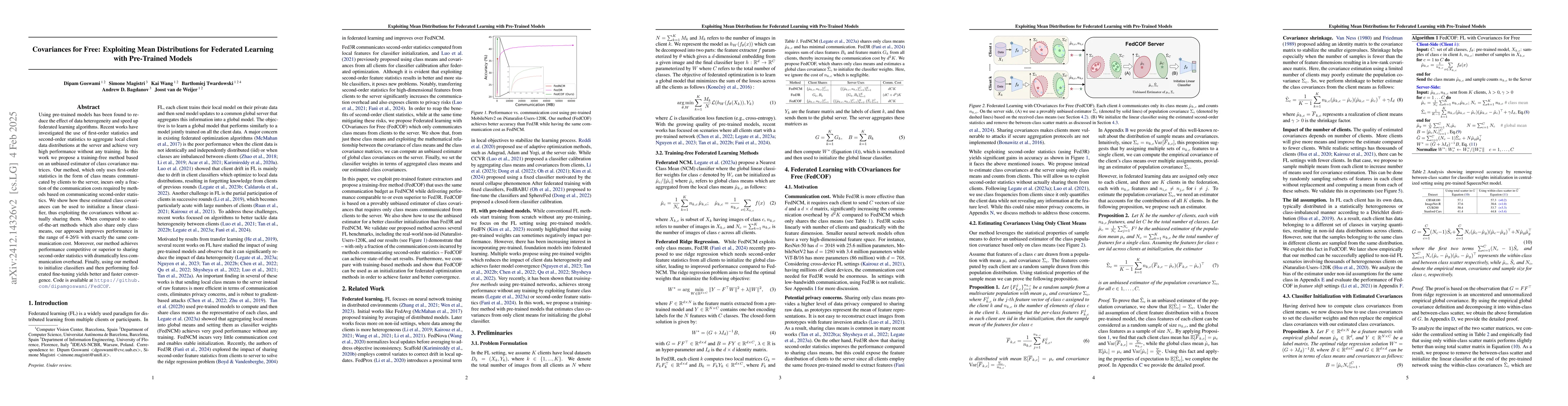 Thumbnail for Covariances for Free: Exploiting Mean Distributions for Federated
  Learning with Pre-Trained Models