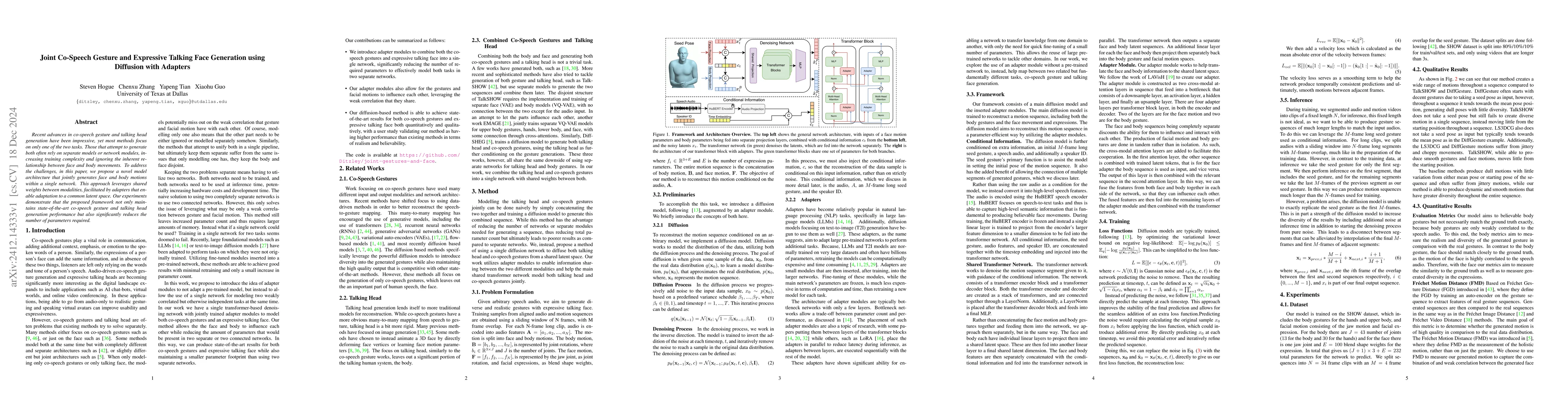 Thumbnail for Joint Co-Speech Gesture and Expressive Talking Face Generation using
  Diffusion with Adapters