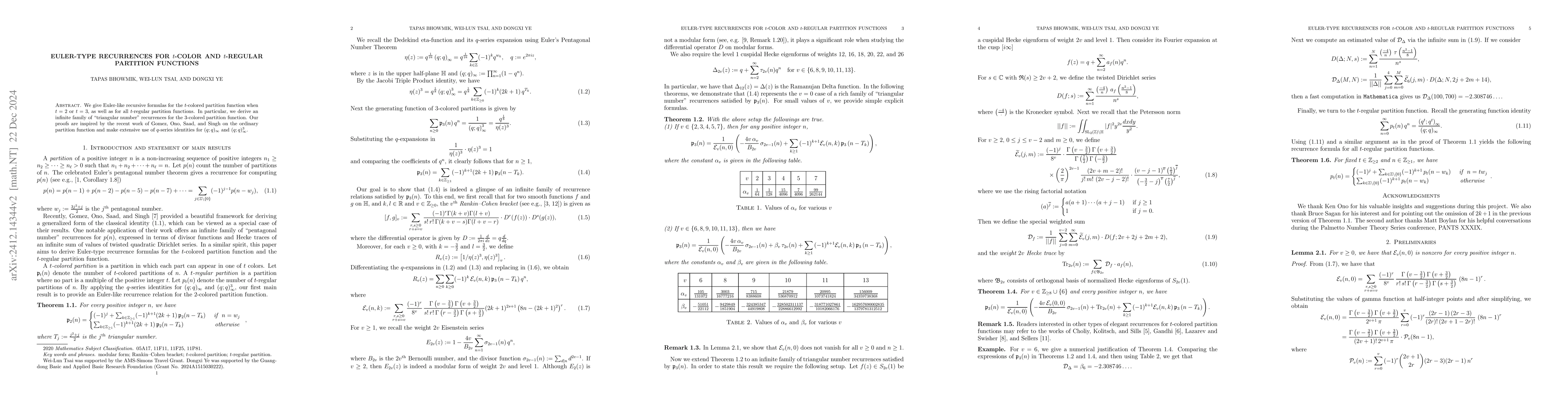 Thumbnail for Euler-type recurrences for $t$-color and $t$-regular partition functions