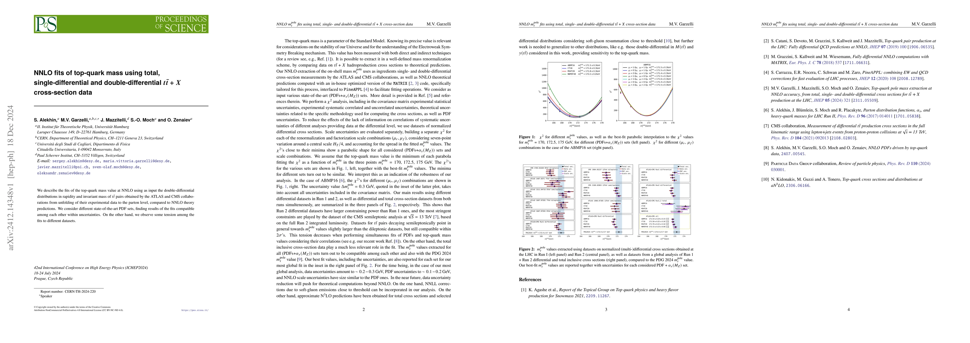 Thumbnail for NNLO fits of top-quark mass using total, single-differential and
  double-differential $t\bar{t}+X$ cross-section data