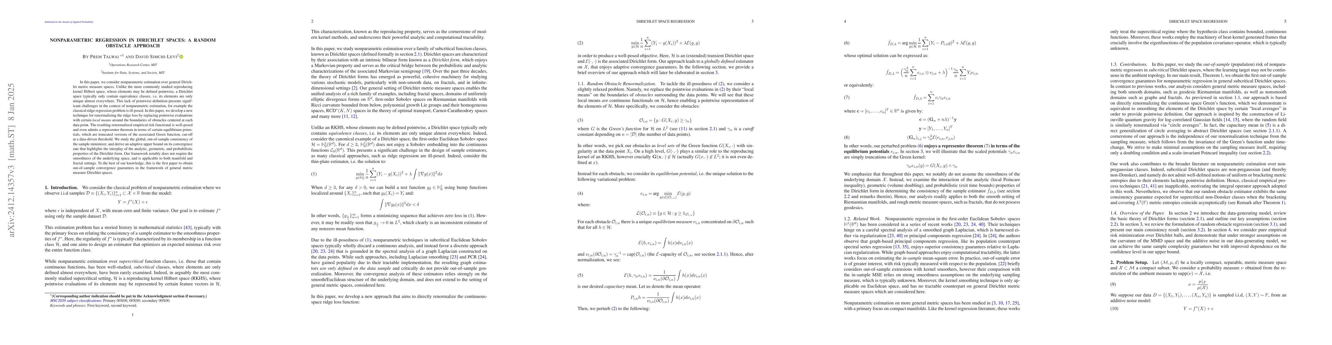 Thumbnail for Nonparametric Regression in Dirichlet Spaces: A Random Obstacle Approach