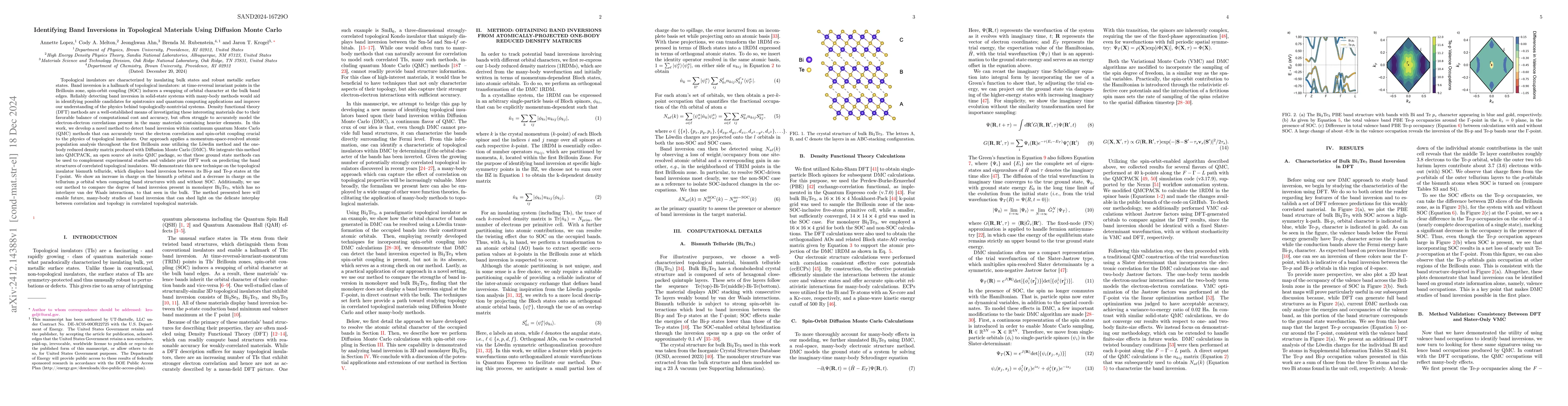 Thumbnail for Identifying Band Inversions in Topological Materials Using Diffusion
  Monte Carlo