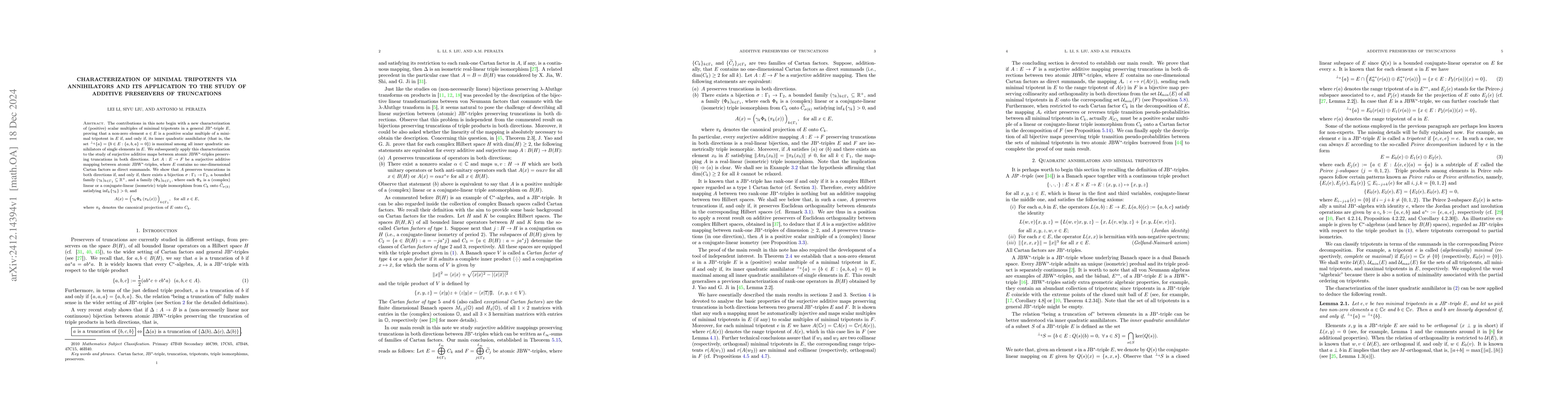 Thumbnail for Characterization of minimal tripotents via annihilators and its
  application to the study of additive preservers of truncations