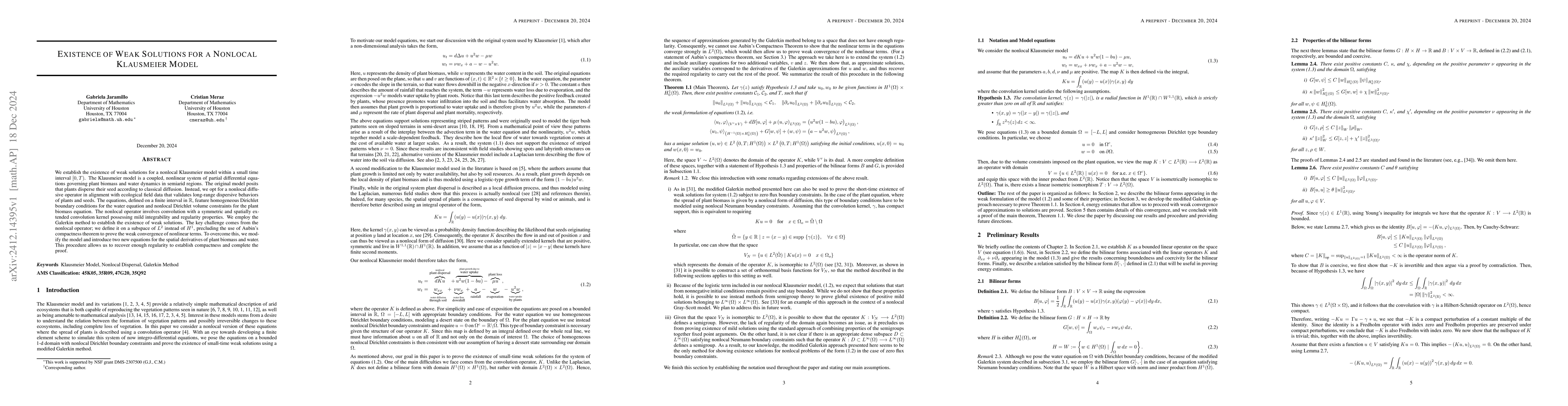Thumbnail for Existence of Weak Solutions for a Nonlocal Klausmeier Model