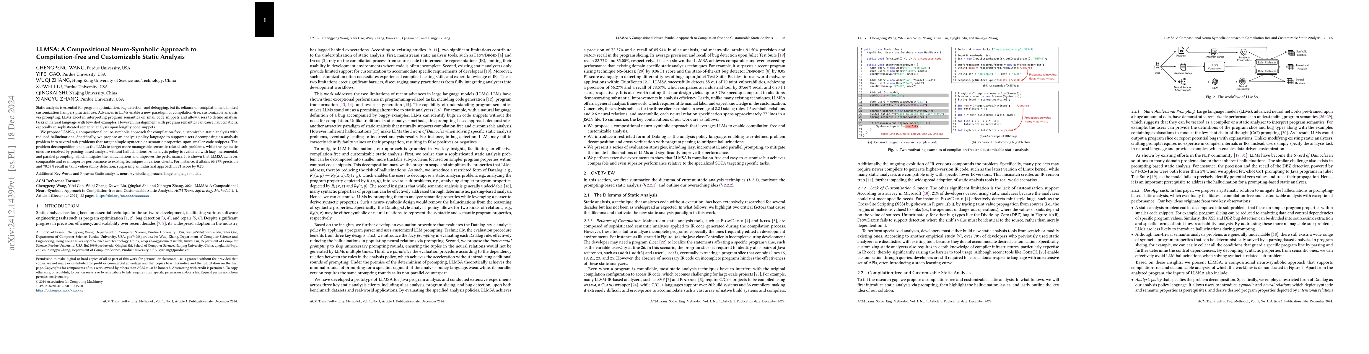 Thumbnail for LLMSA: A Compositional Neuro-Symbolic Approach to Compilation-free and
  Customizable Static Analysis