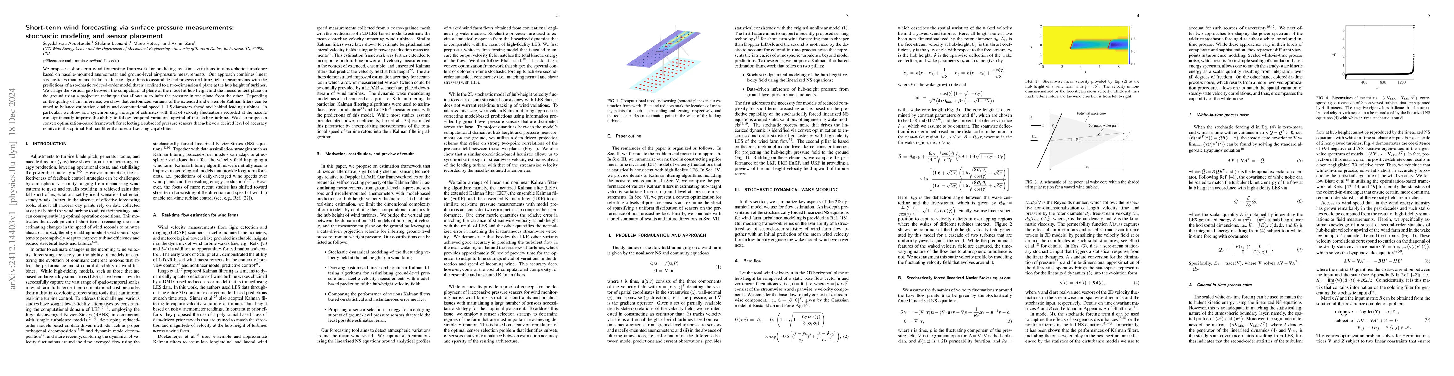 Thumbnail for Short-term wind forecasting via surface pressure measurements:
  stochastic modeling and sensor placement