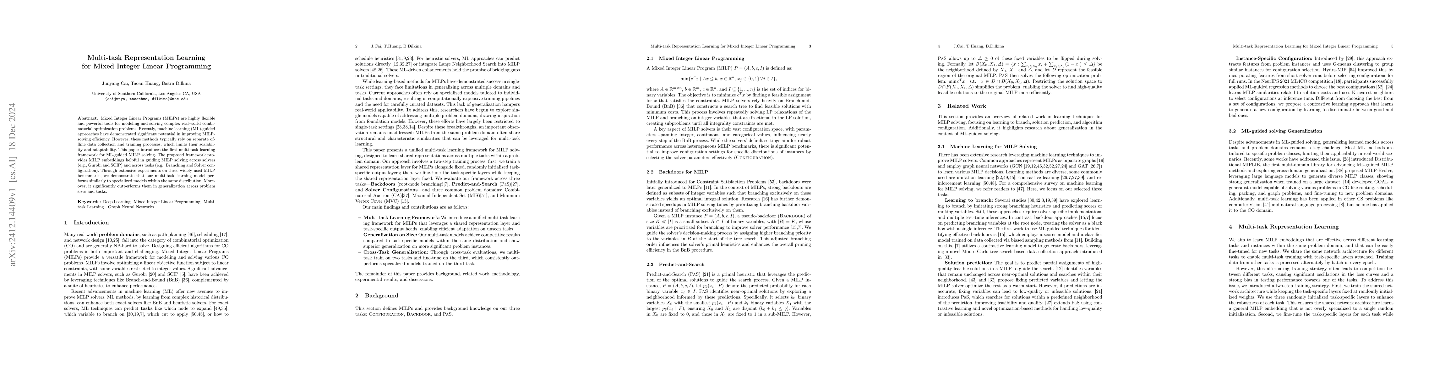 Thumbnail for Multi-task Representation Learning for Mixed Integer Linear Programming