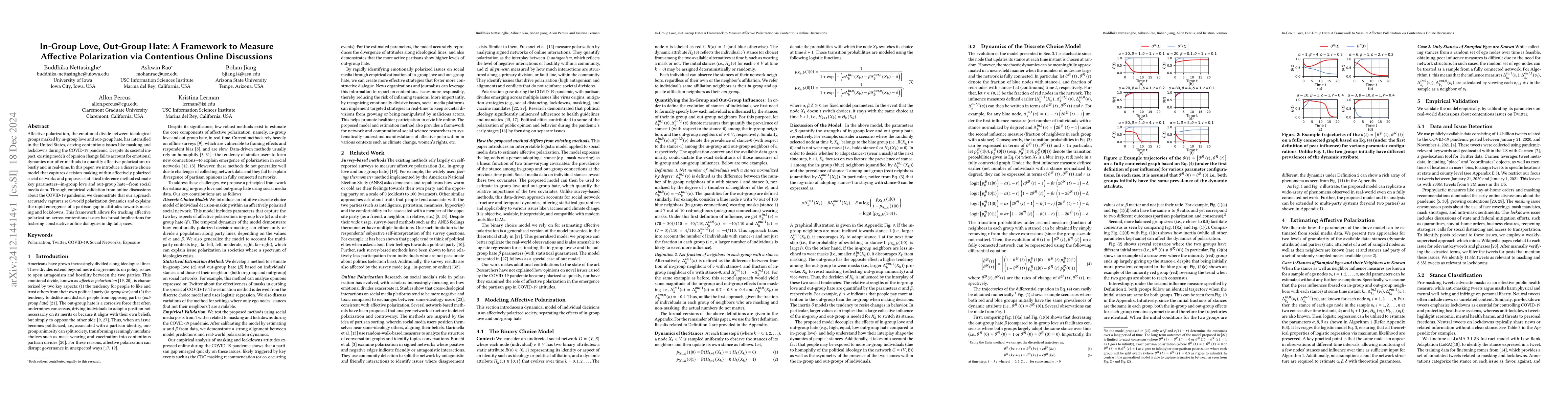 Thumbnail for In-Group Love, Out-Group Hate: A Framework to Measure Affective
  Polarization via Contentious Online Discussions