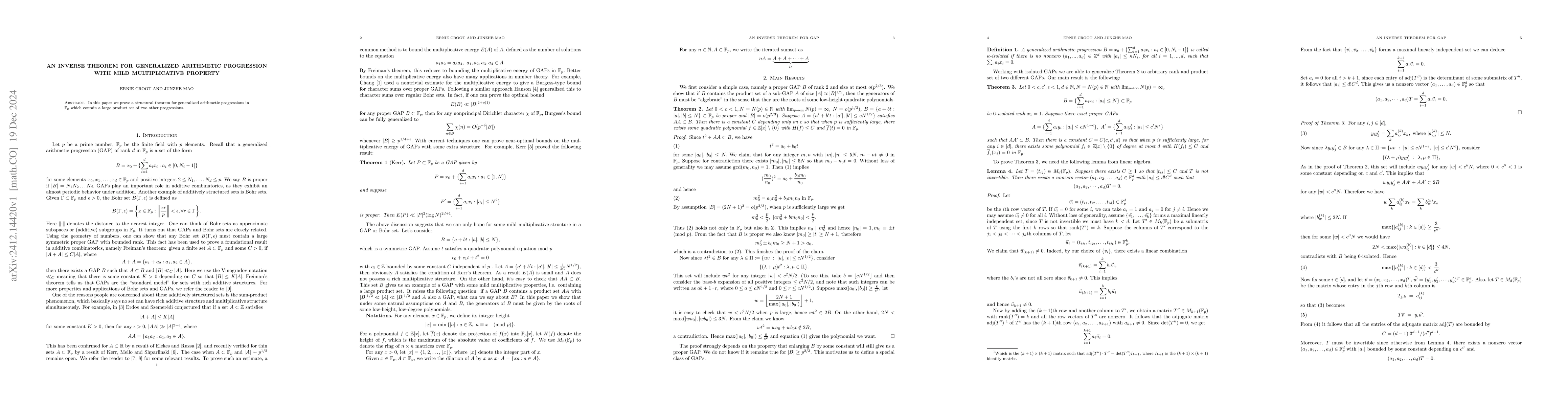 Thumbnail for An inverse theorem for generalized arithmetic progression with mild
  multiplicative property