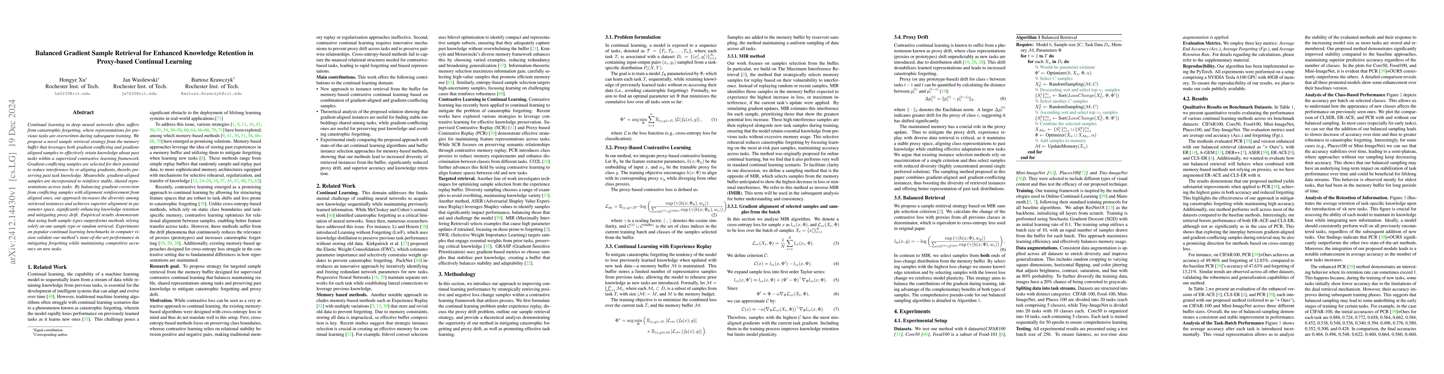 Thumbnail for Balanced Gradient Sample Retrieval for Enhanced Knowledge Retention in
  Proxy-based Continual Learning