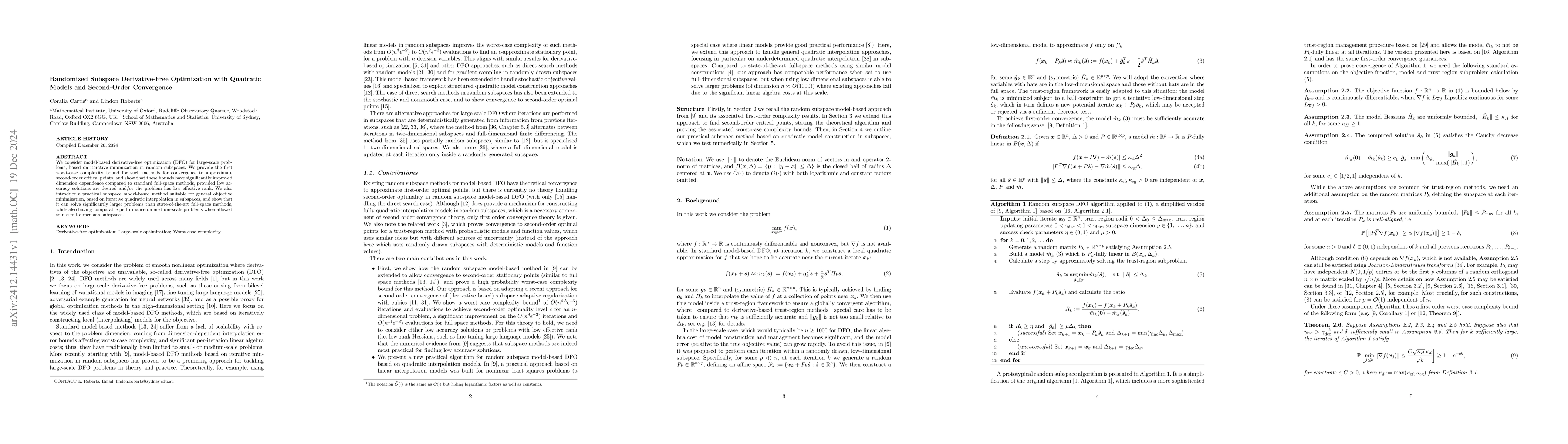 Thumbnail for Randomized Subspace Derivative-Free Optimization with Quadratic Models
  and Second-Order Convergence