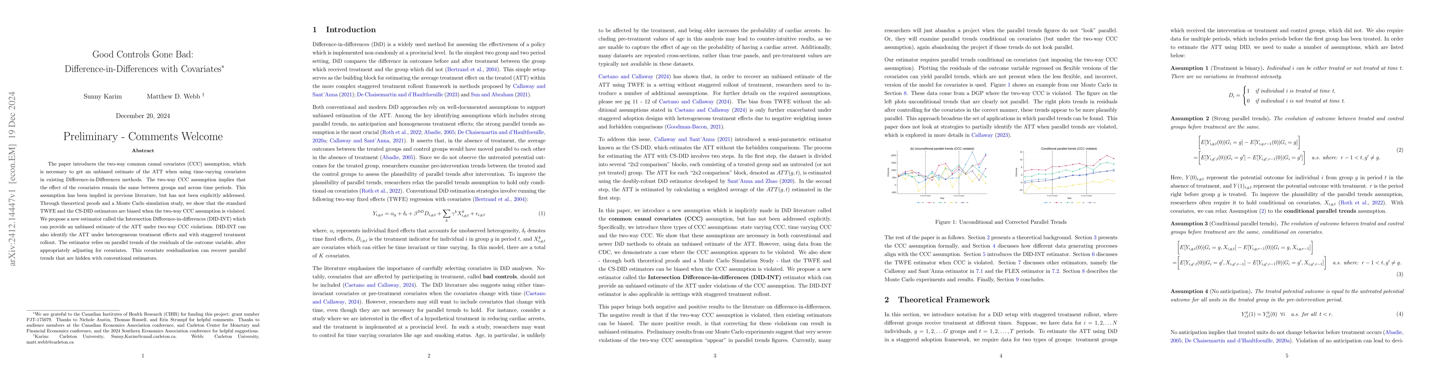 Thumbnail for Good Controls Gone Bad: Difference-in-Differences with Covariates
