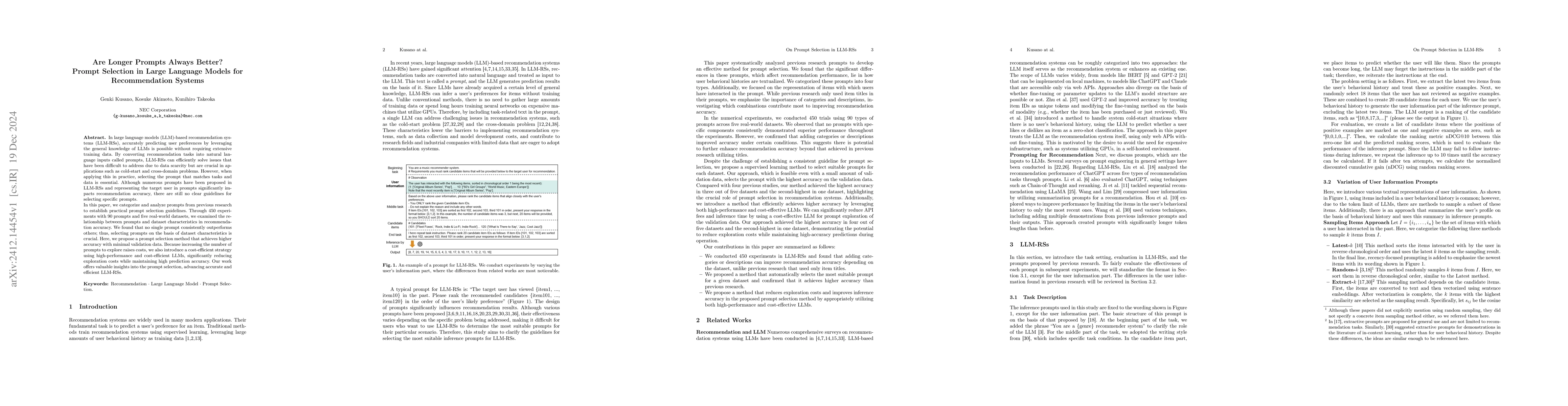 Thumbnail for Are Longer Prompts Always Better? Prompt Selection in Large Language
  Models for Recommendation Systems