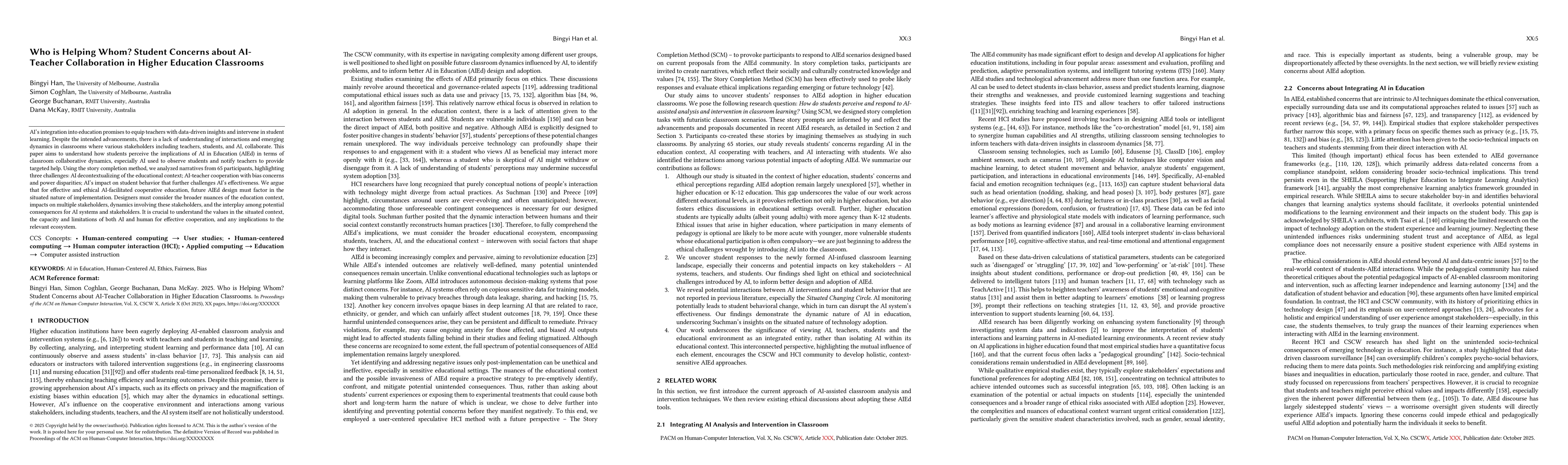 Thumbnail for Who is Helping Whom? Student Concerns about AI- Teacher Collaboration in
  Higher Education Classrooms