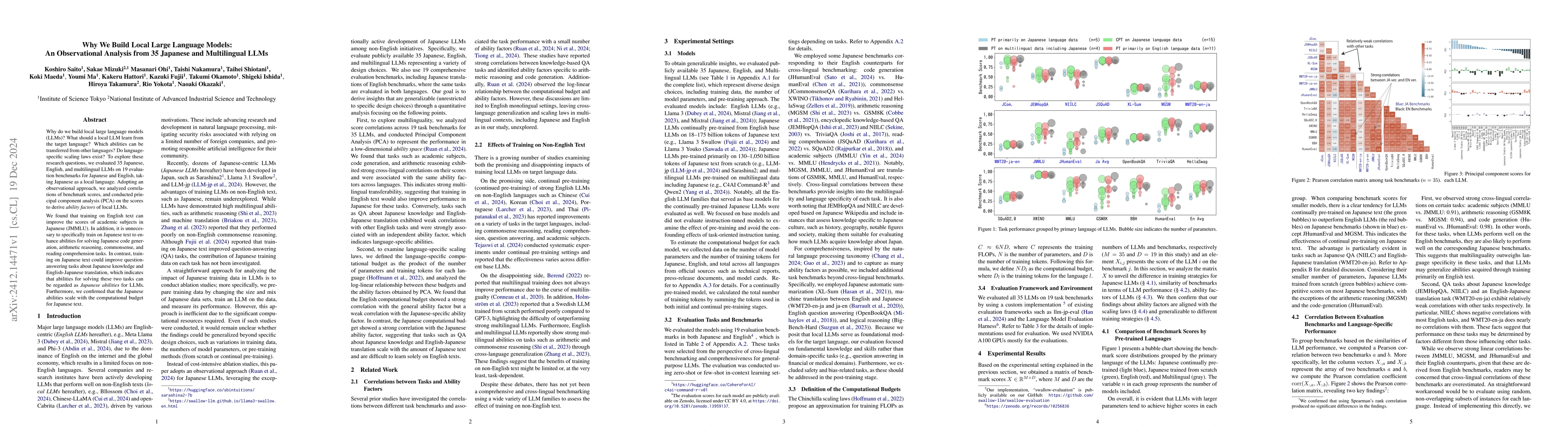 Thumbnail for Why We Build Local Large Language Models: An Observational Analysis from
  35 Japanese and Multilingual LLMs