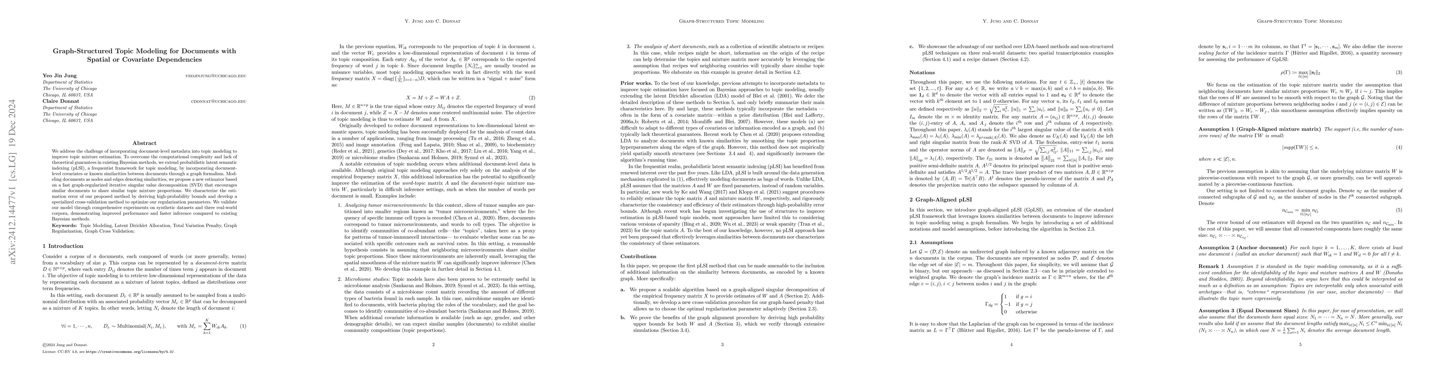 Thumbnail for Graph-Structured Topic Modeling for Documents with Spatial or Covariate
  Dependencies