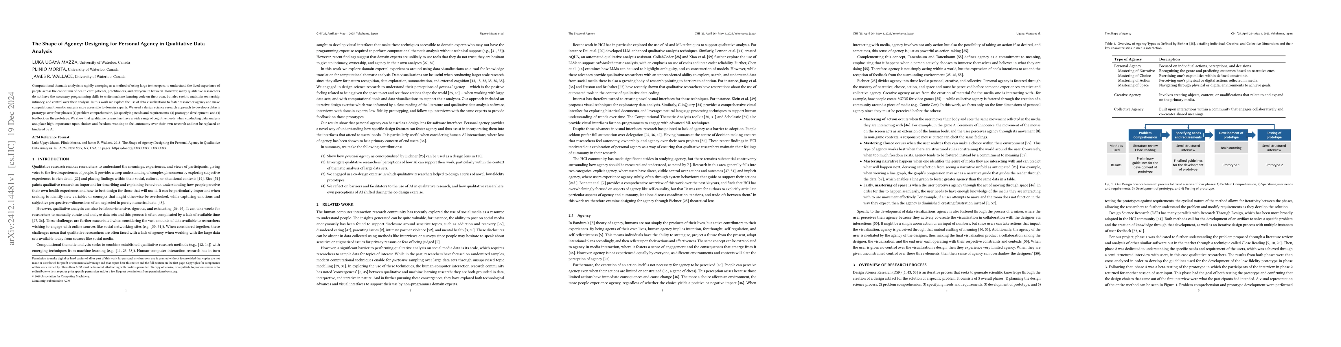 Thumbnail for The Shape of Agency: Designing for Personal Agency in Qualitative Data
  Analysis