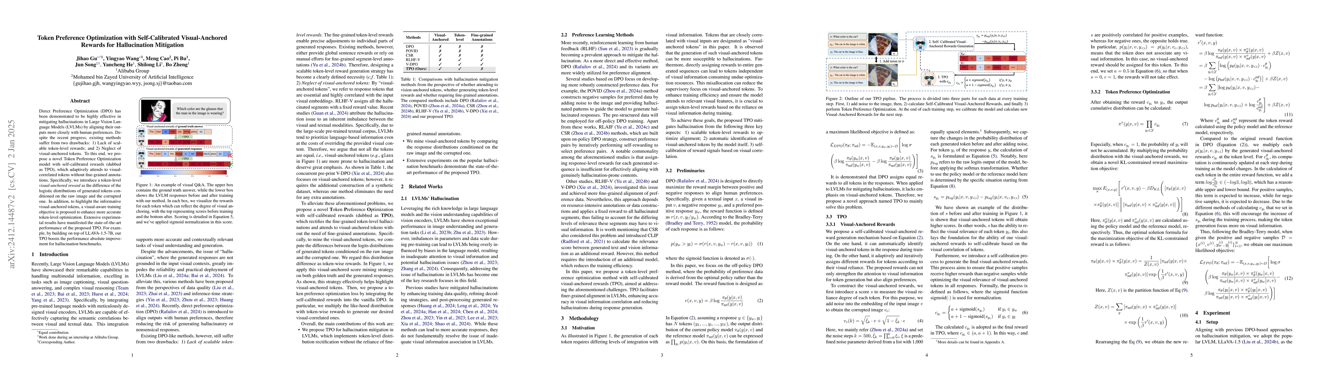 Thumbnail for Token Preference Optimization with Self-Calibrated Visual-Anchored
  Rewards for Hallucination Mitigation