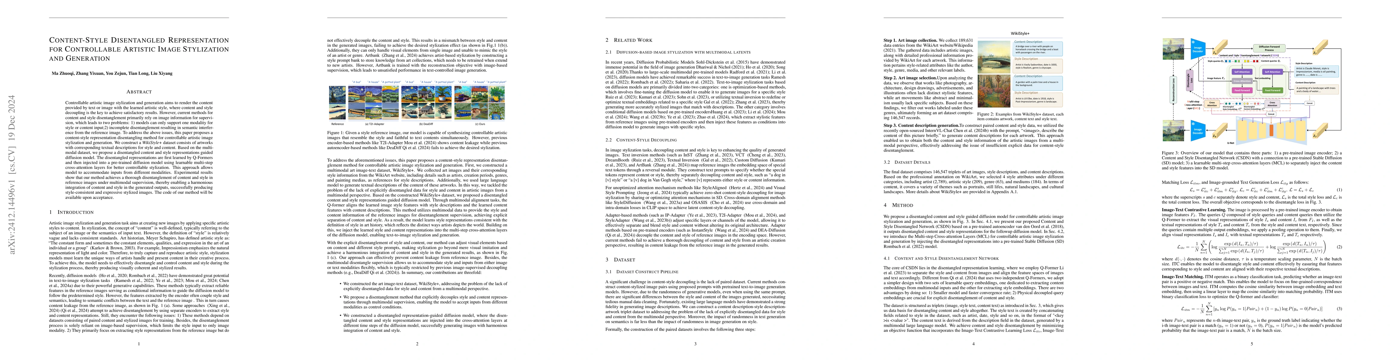 Thumbnail for Content-style disentangled representation for controllable artistic
  image stylization and generation