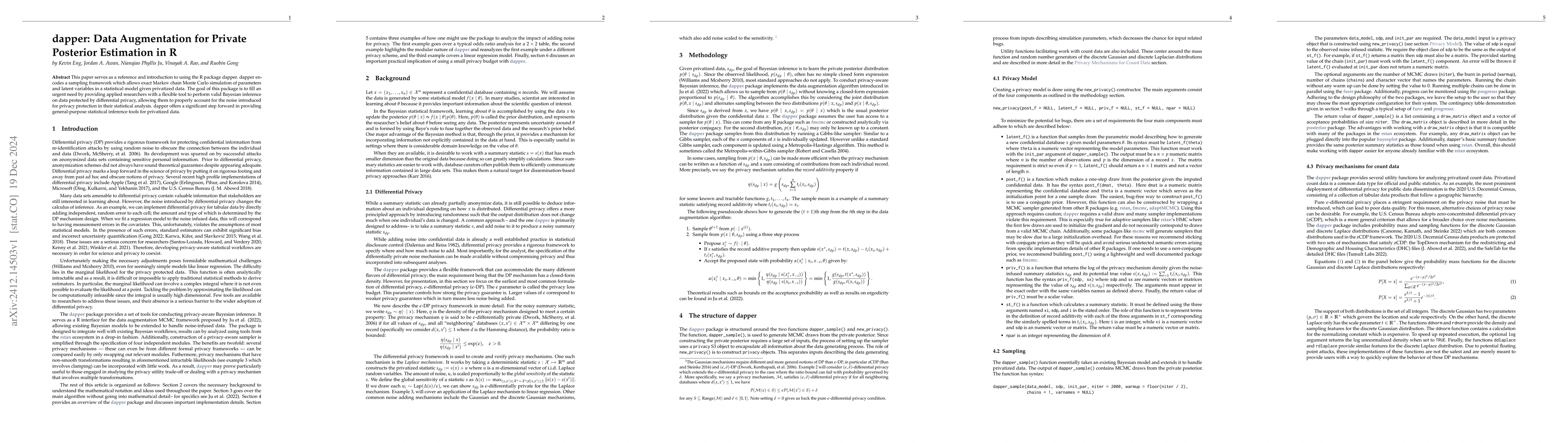 Thumbnail for dapper: Data Augmentation for Private Posterior Estimation in R