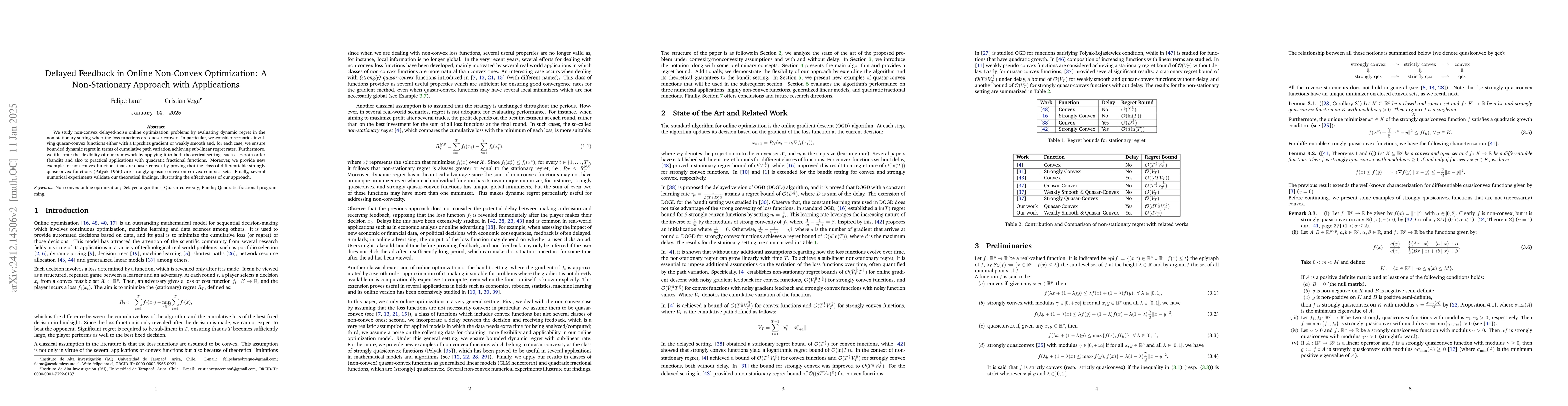 Thumbnail for Delayed Feedback in Online Non-Convex Optimization: A Non-Stationary
  Approach with Applications