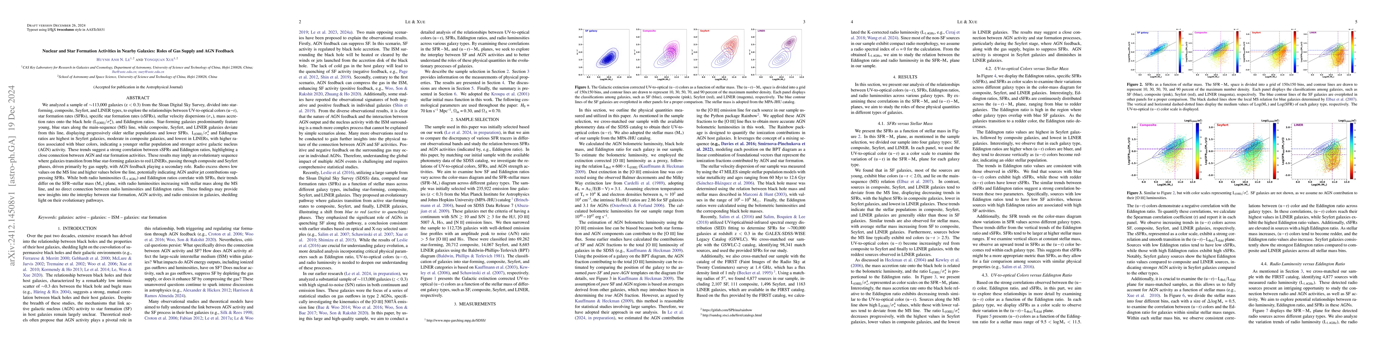 Thumbnail for Nuclear and Star Formation Activities in Nearby Galaxies: Roles of Gas
  Supply and AGN Feedback