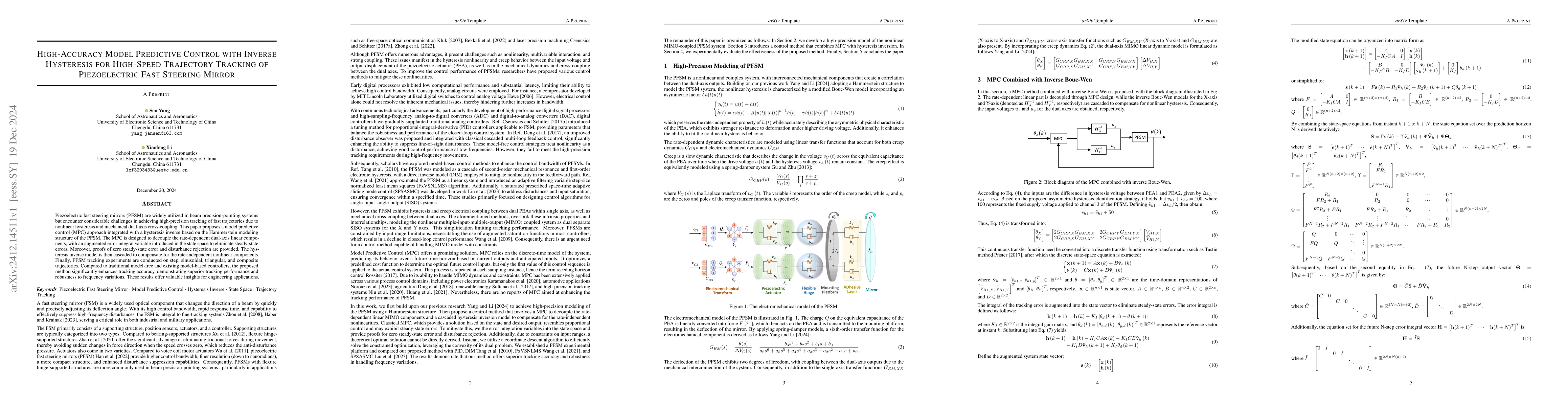 Thumbnail for High-Accuracy Model Predictive Control with Inverse Hysteresis for
  High-Speed Trajectory Tracking of Piezoelectric Fast Steering Mirror
