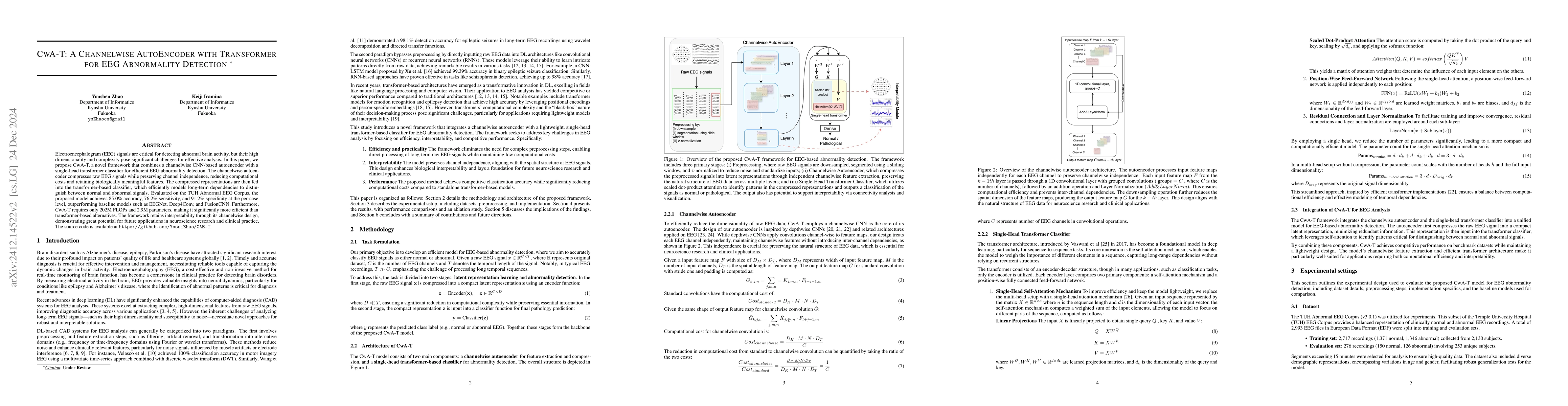 Thumbnail for CwA-T: A Channelwise AutoEncoder with Transformer for EEG Abnormality
  Detection