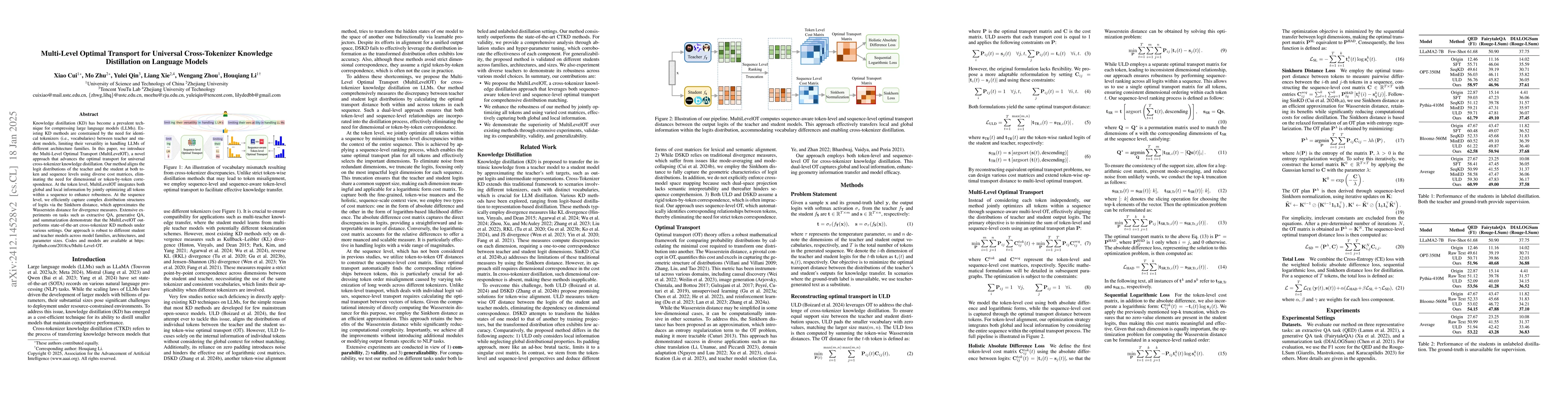 Thumbnail for Multi-Level Optimal Transport for Universal Cross-Tokenizer Knowledge
  Distillation on Language Models