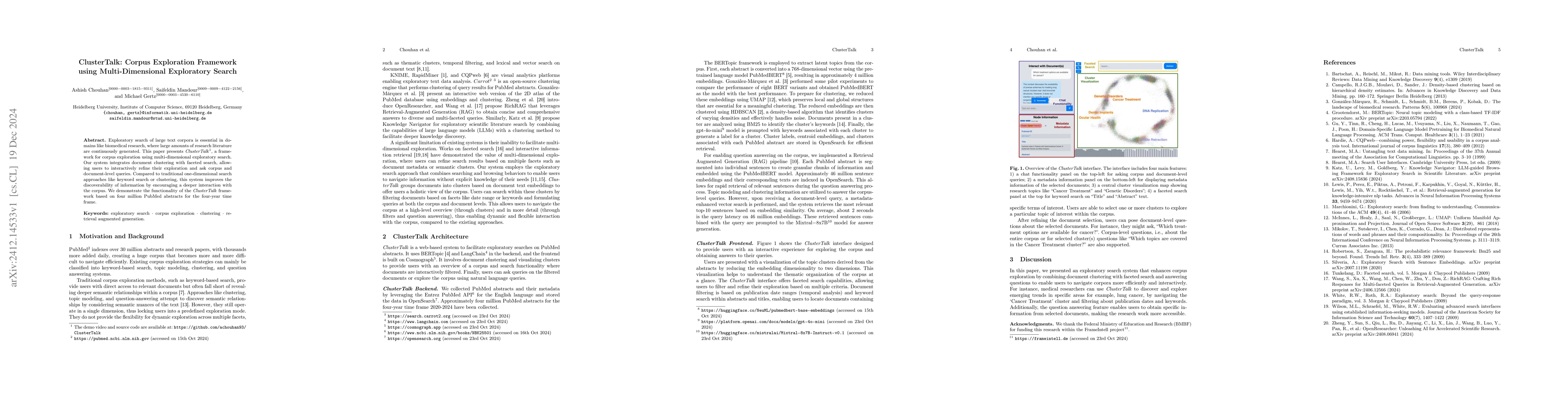 Thumbnail for ClusterTalk: Corpus Exploration Framework using Multi-Dimensional
  Exploratory Search