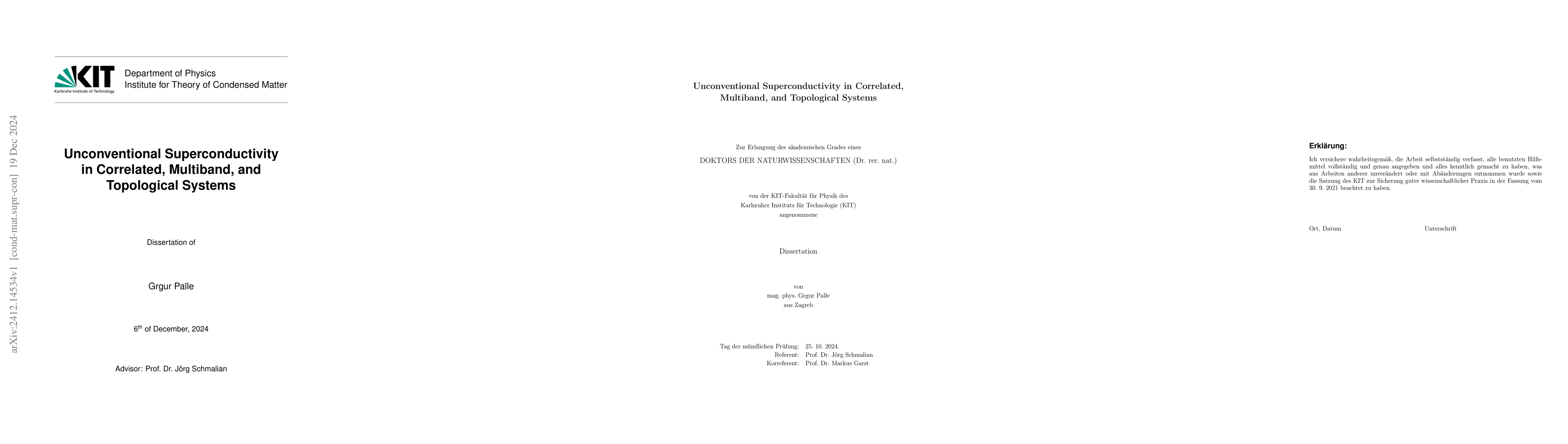 Thumbnail for Unconventional Superconductivity in Correlated, Multiband, and
  Topological Systems
