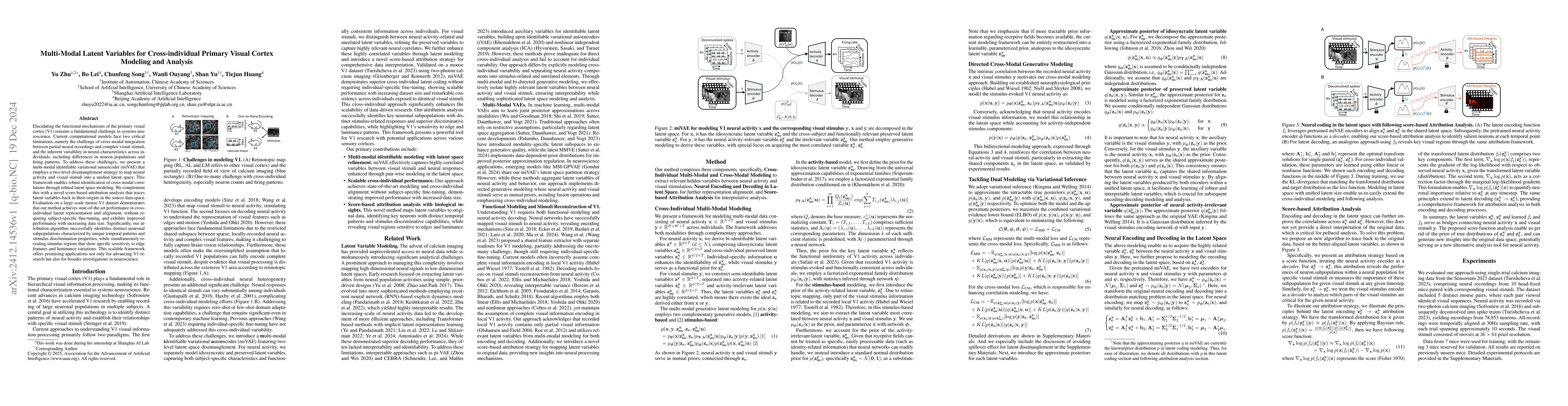 Thumbnail for Multi-Modal Latent Variables for Cross-Individual Primary Visual Cortex
  Modeling and Analysis