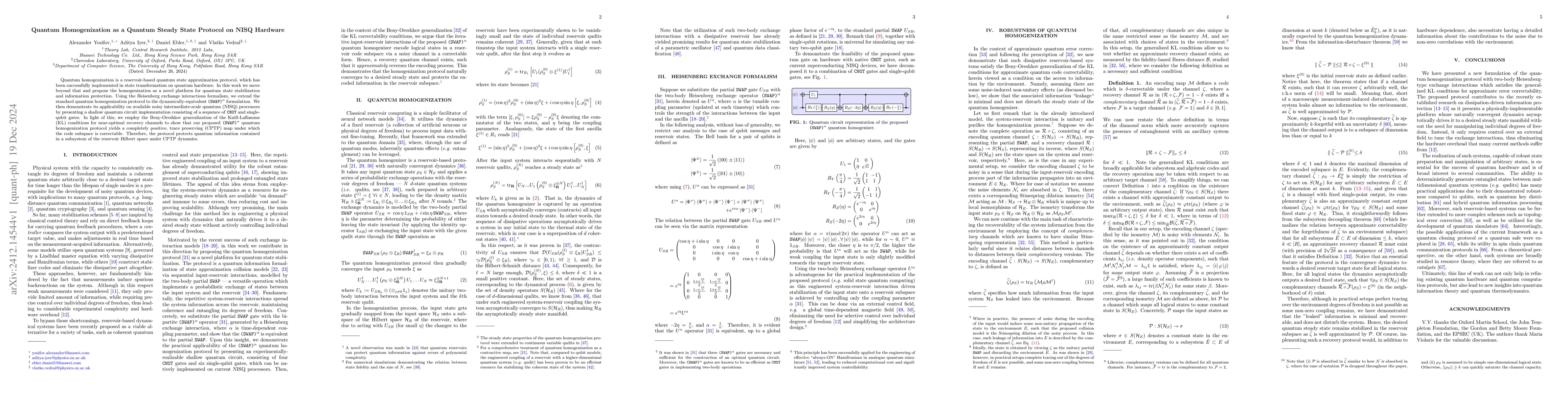 Thumbnail for Quantum Homogenization as a Quantum Steady State Protocol on NISQ
  Hardware