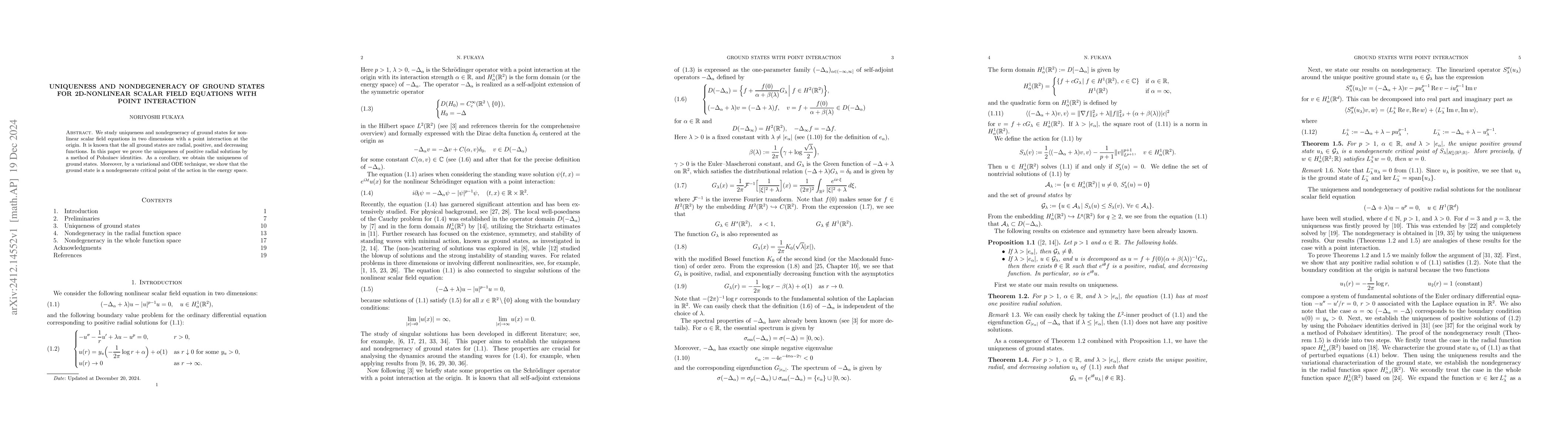 Thumbnail for Uniqueness and nondegeneracy of ground states for 2d-nonlinear scalar
  field equations with point interaction
