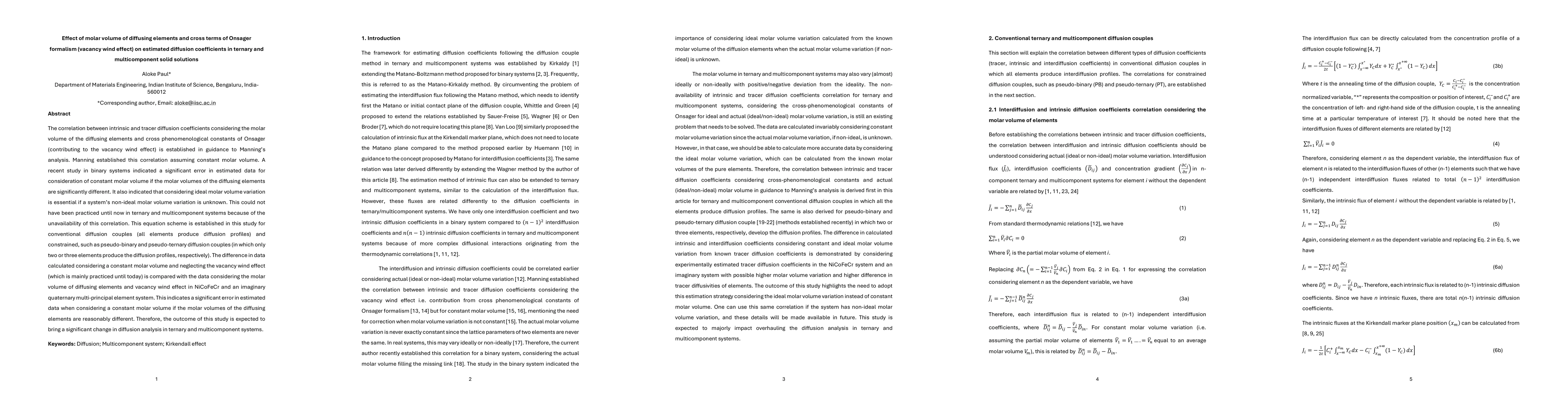 Thumbnail for Effect of cross terms of Onsager formalism (vacancy wind effect)
  considering the molar volume of diffusing elements in ternary and
  multicomponent solid solutions