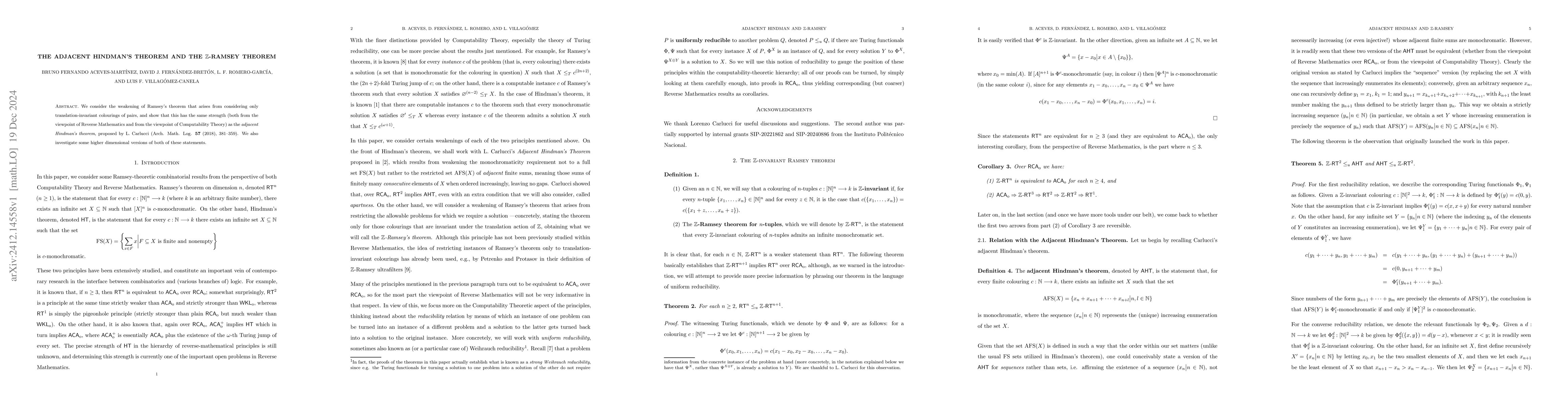 Thumbnail for The adjacent Hindman's theorem and the $\mathbb Z$-Ramsey theorem