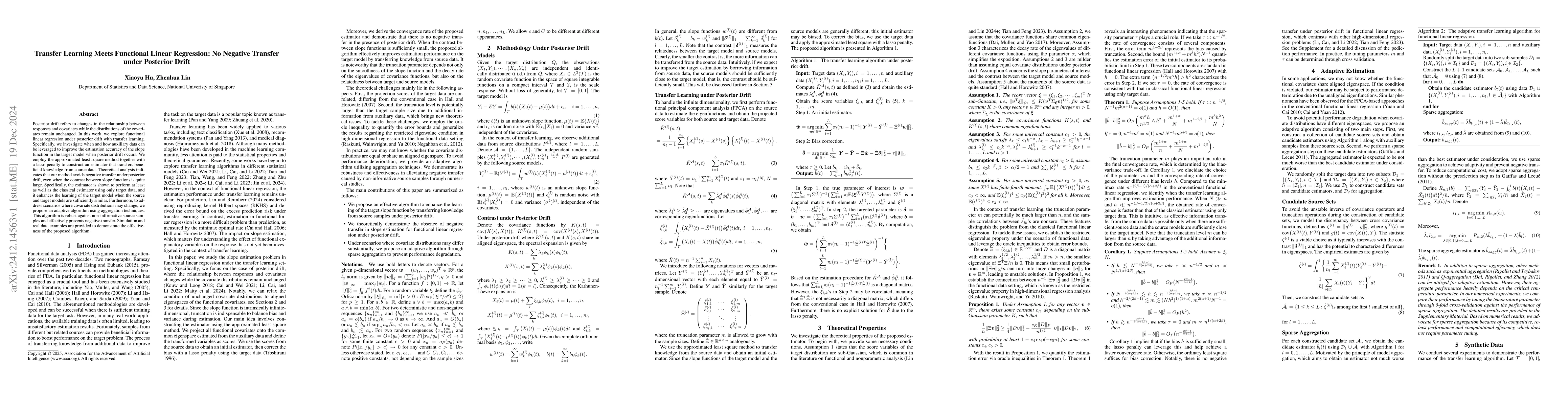 Thumbnail for Transfer Learning Meets Functional Linear Regression: No Negative
  Transfer under Posterior Drift