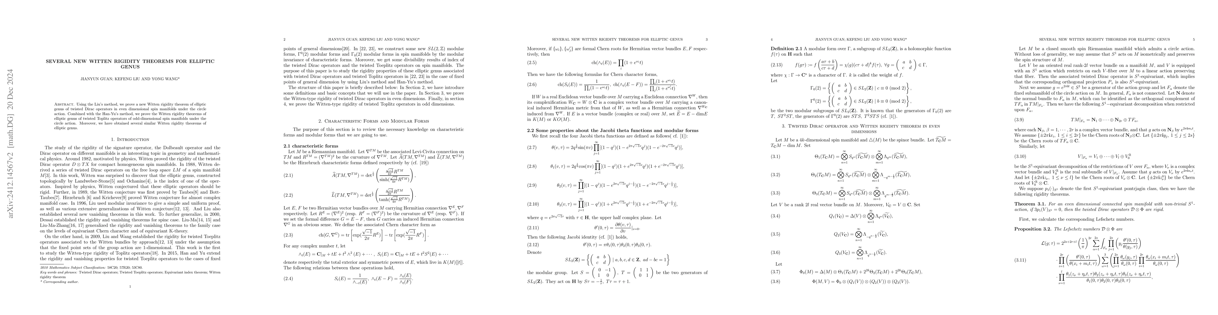 Thumbnail for Several new Witten rigidity theorems for elliptic genus