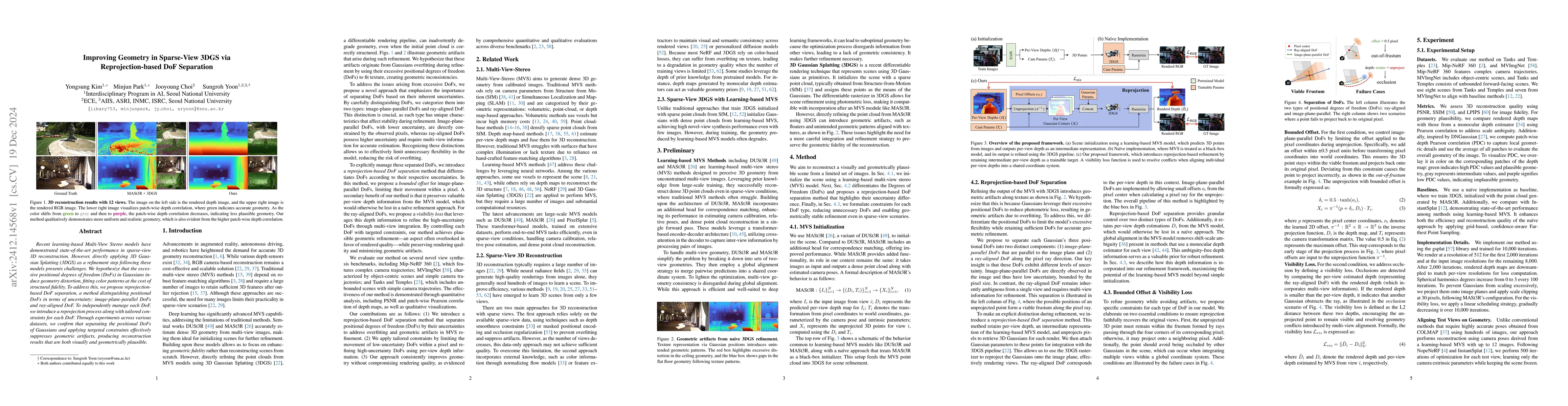 Thumbnail for Improving Geometry in Sparse-View 3DGS via Reprojection-based DoF
  Separation