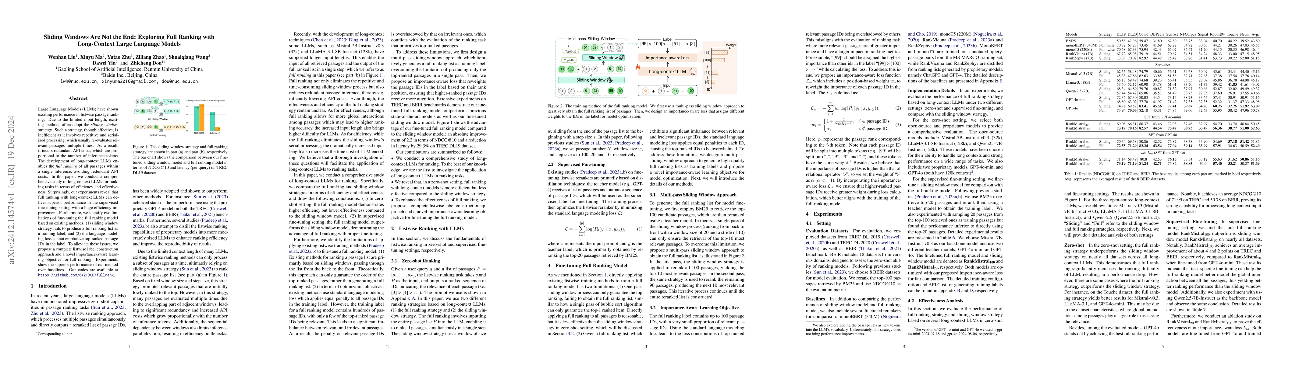 Thumbnail for Sliding Windows Are Not the End: Exploring Full Ranking with
  Long-Context Large Language Models